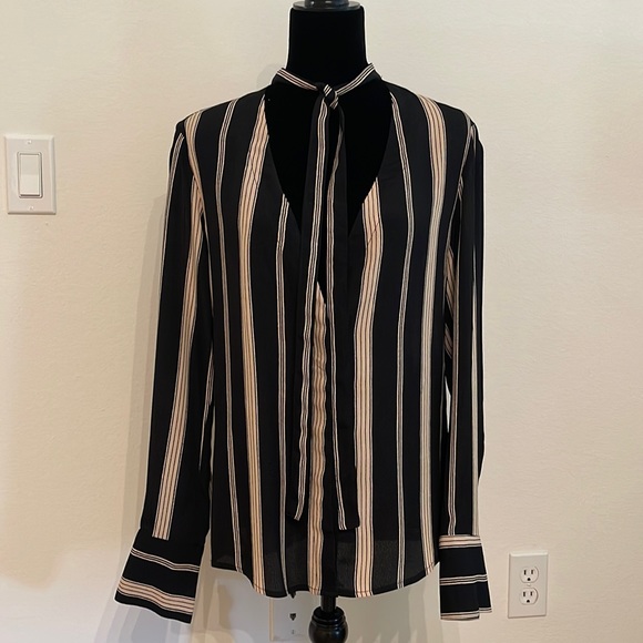 Reformation Tops - Reformation black and tan button up blouse with neck tie